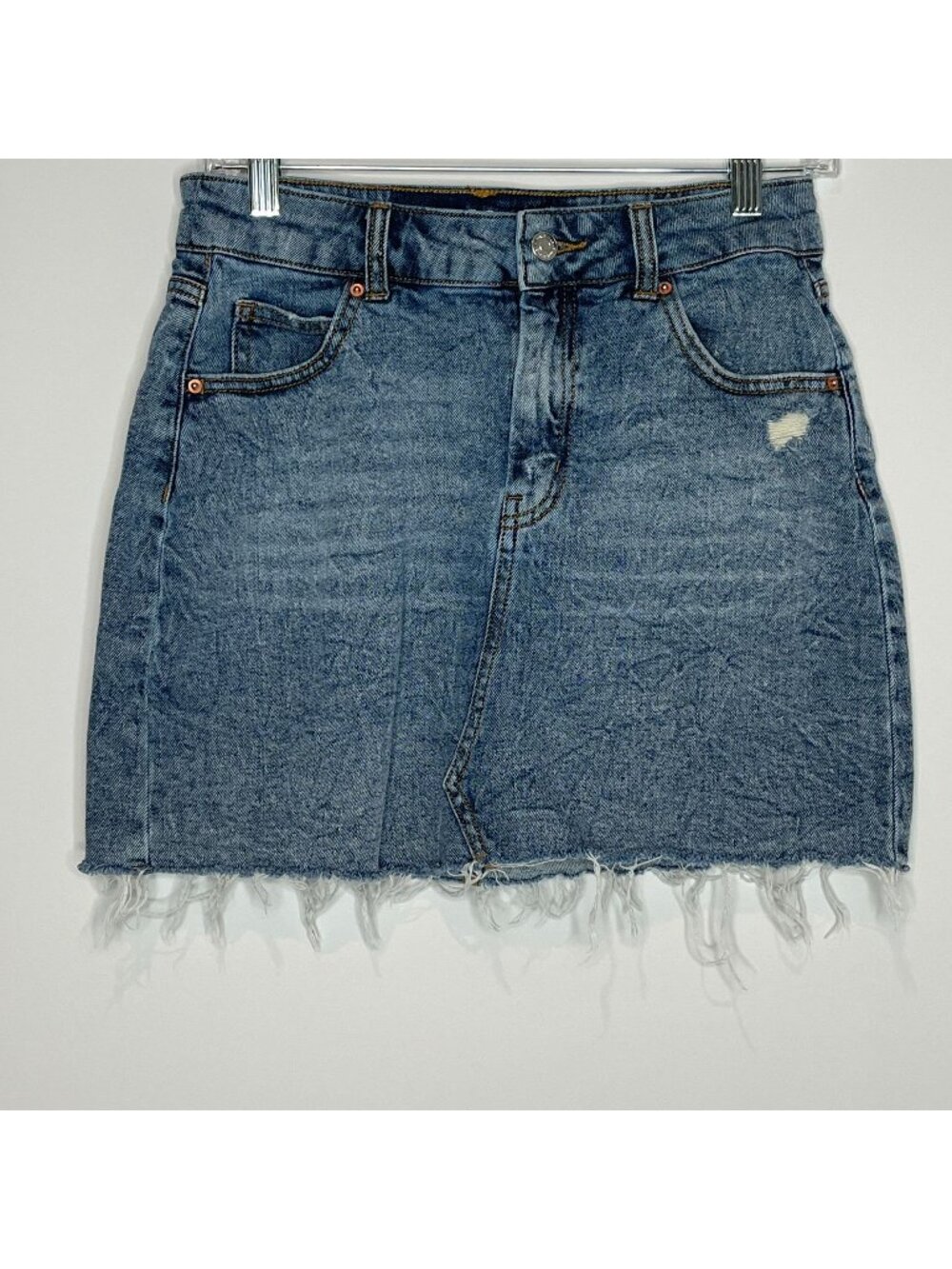 Wild Fable Denim Mini Skirt Womens 8 Distressed Raw Hem Blue Jean